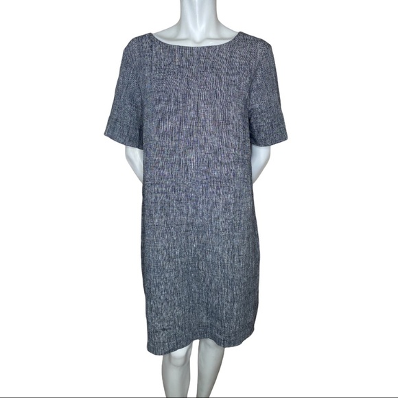 Papillon Blanc Dresses & Skirts - Papillon Blanc Blue Linen Short Sleeve Shift Dress with Open Back Size Large